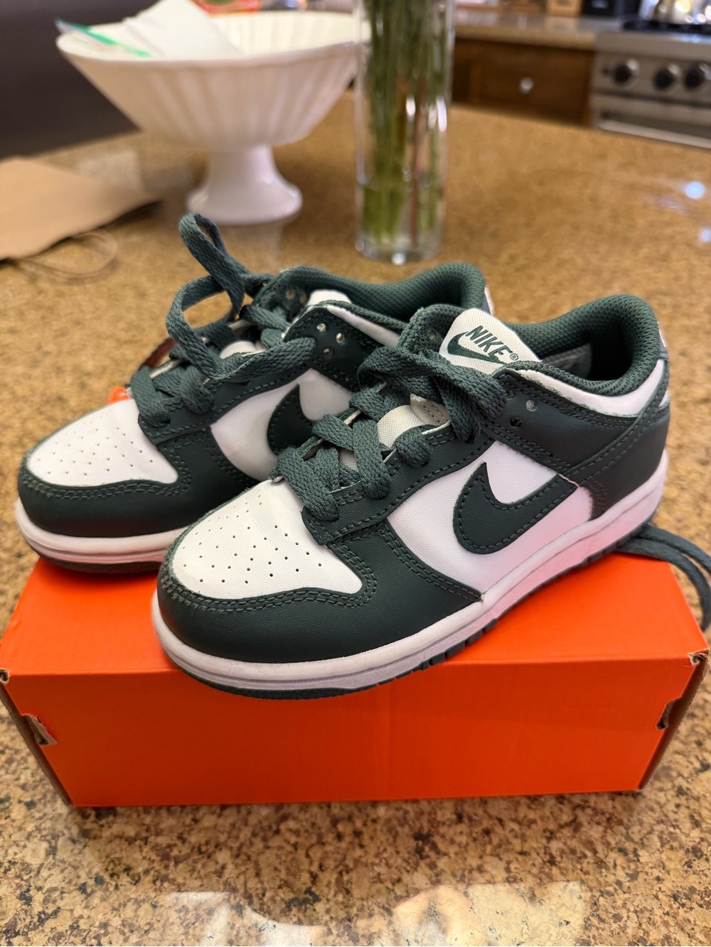 Nike Kids Dark Green and White Low-Top Sneakers